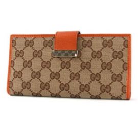 GUCCI)グッチコピー財布 GG柄 長財布 ベージュ＆オレンジ 212096F4C2G8510