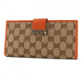 GUCCI)グッチコピー財布 GG柄 長財布 ベージュ＆オレンジ 212096F4C2G8510