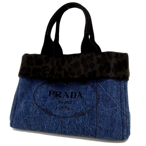 (PRADA)プラダコピー トートバッグ 激安 カナパ ハラコ レオパード デニム BN2384