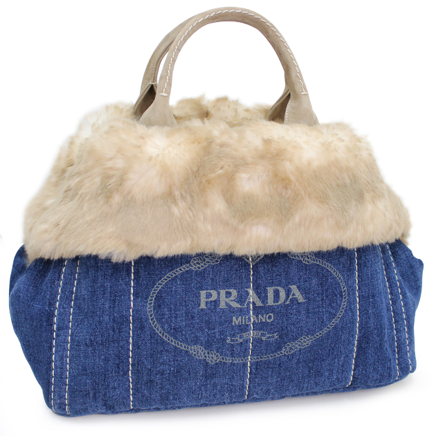 (PRADA)プラダコピーバッグ激安 2013最新作 エコファー デニム トートバッグ BN2182