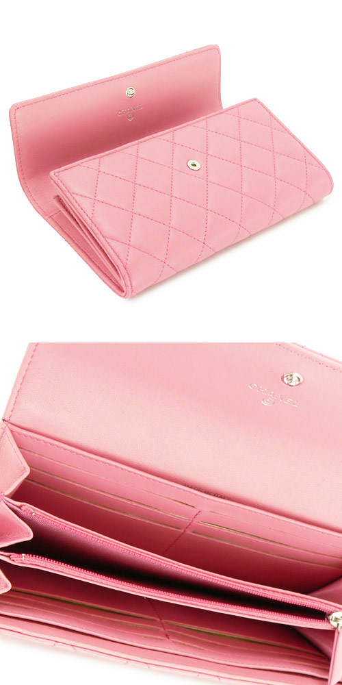 2012年新作 シャネル コピー 長財布 財布 二つ折りフラップ キルティング マトラッセ レザー ローズピンク A50096 ROSE PINK
