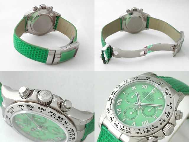 ロレックスコピー ROLEX デイトナ ビーチ　グリーンリザード革 グリーンローマ 116519