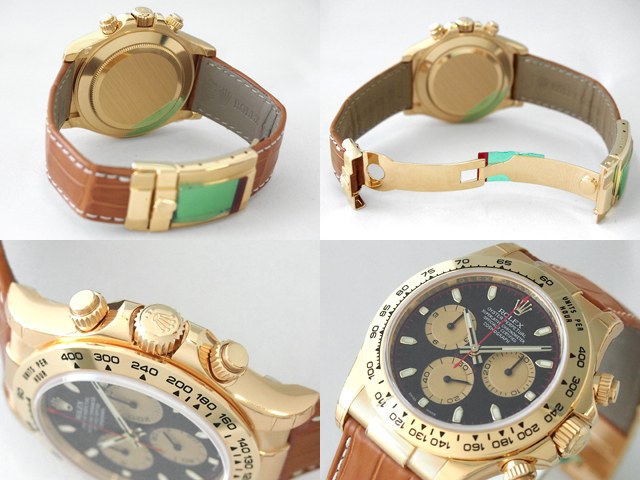 ロレックスコピー ROLEX デイトナ ブラウン革 ブラック/シャンパン 116518