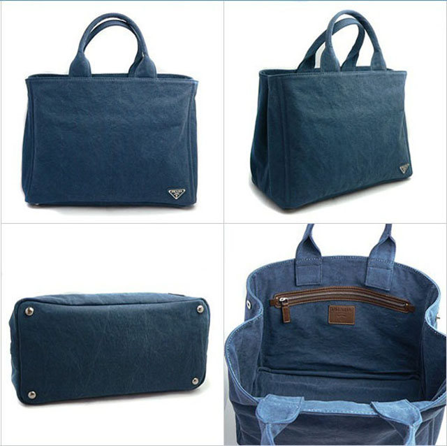 (PRADA)プラダ コピー激安 トートバッグ キャンバス ロゴプレート付き バルティコネイビー VA0904