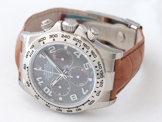ロレックスコピー ROLEX デイトナ ライトブラウン革 グレーアラビア 116519