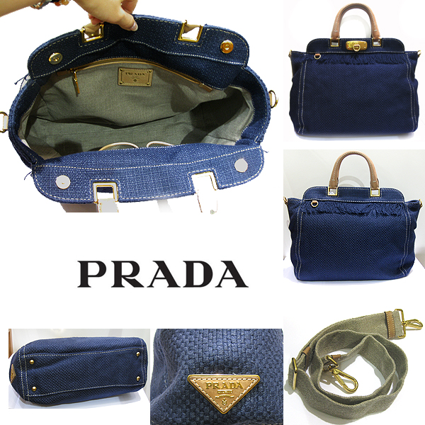 PRADA プラダ レザーバッグ 新品コピー激安 レディース リネン 2WAY トートバッグ ネイビー BN2306 376 F0216