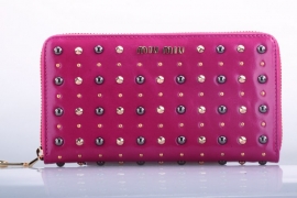 ミュウミュウの財布レプリカブランドの革のリベットジッパーはmiu135518ローズオイル