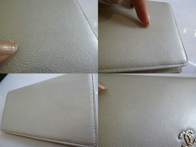 シャネル コピー 二つ折財布パール ホワイト金具はシルバー A46314